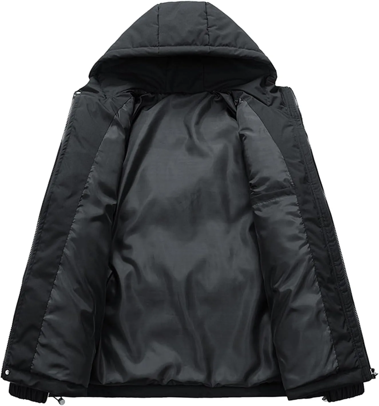 Mens Winter Warm Puffer Jacket Casual Long Sleeves High Neck Hooded Full-Zip Thick Bread Down Jackets