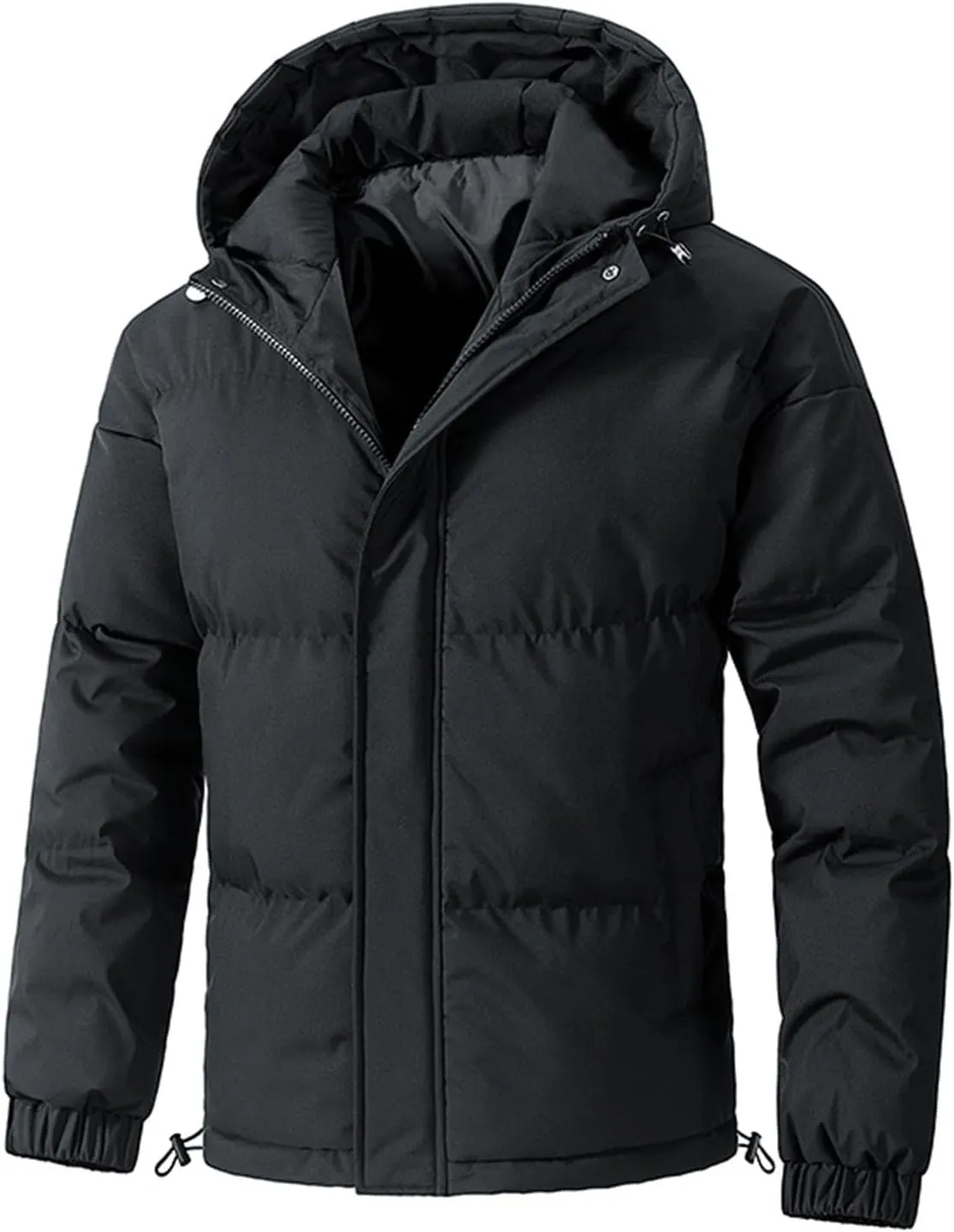 Mens Winter Warm Puffer Jacket Casual Long Sleeves High Neck Hooded Full-Zip Thick Bread Down Jackets