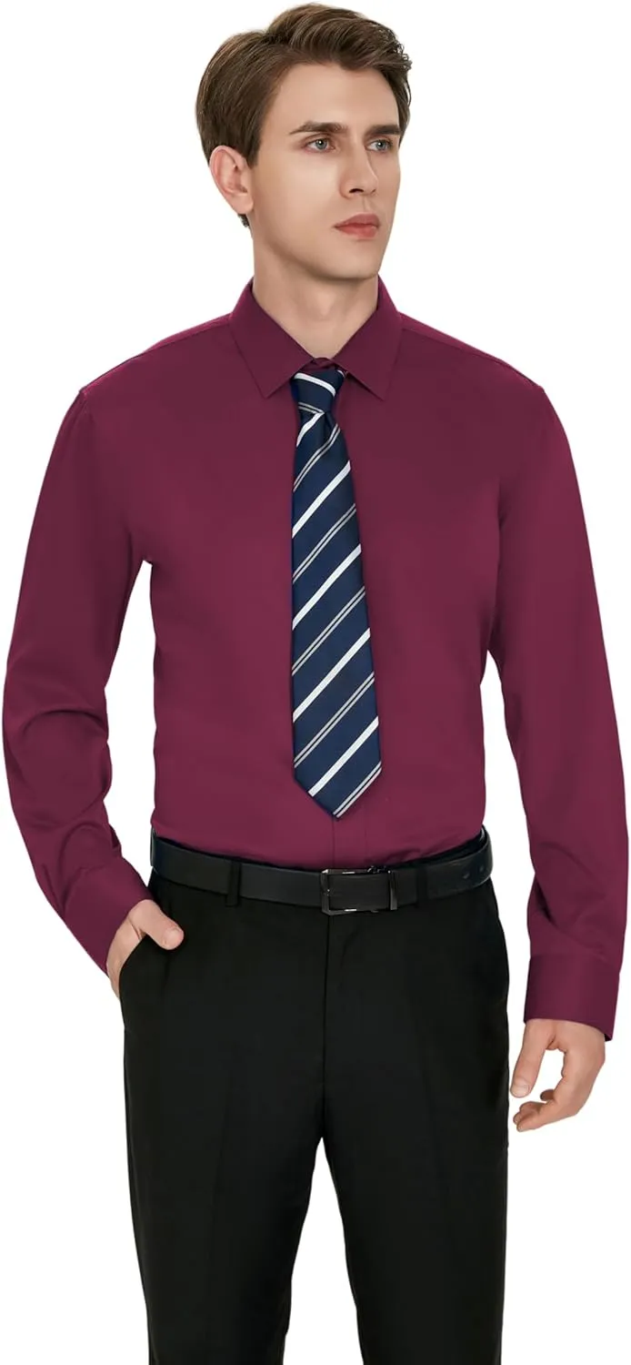 Men's Wrinkle-Free Dress Shirts Long Sleeve Button Down Shirt Regular Fit Casual Wedding Silky Sheen Looking Shirt