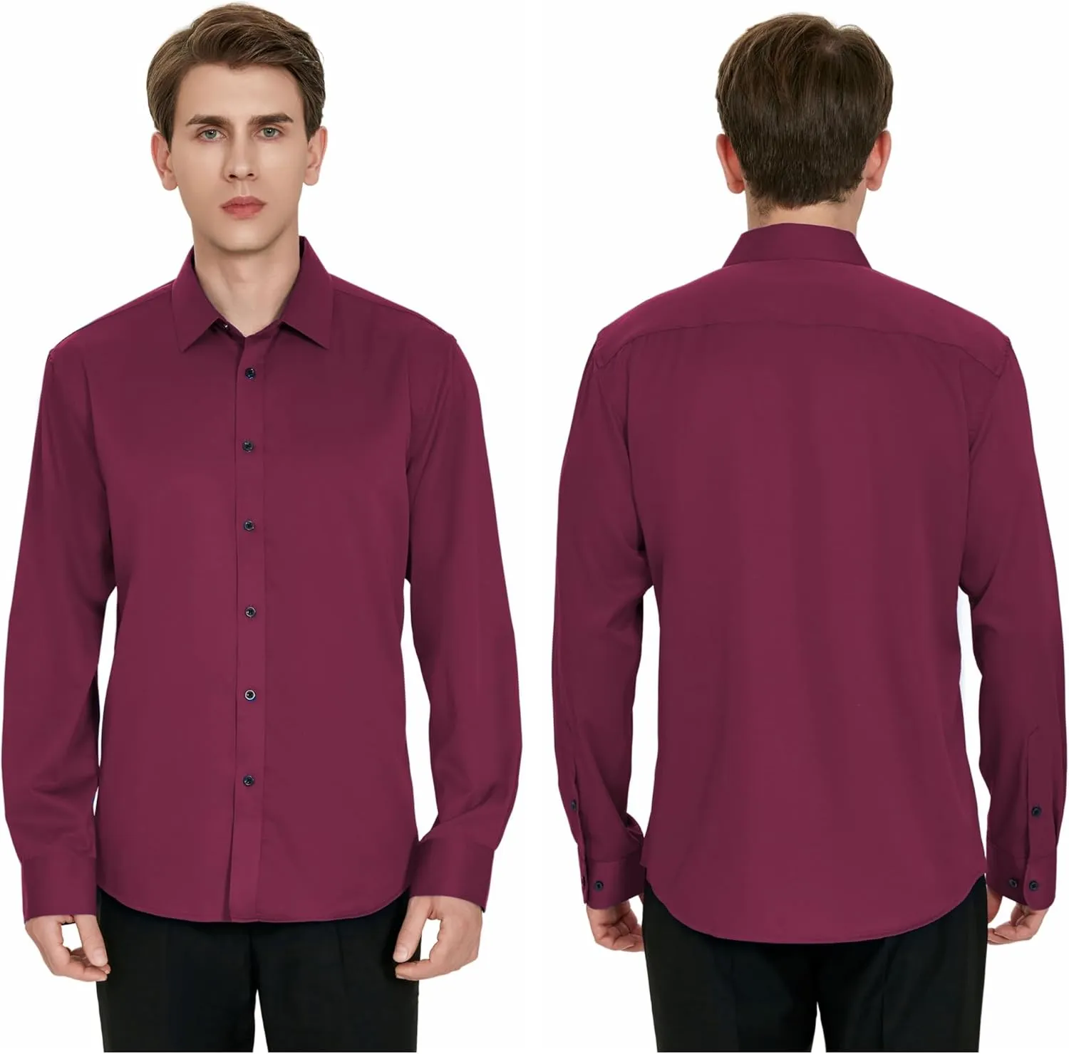 Men's Wrinkle-Free Dress Shirts Long Sleeve Button Down Shirt Regular Fit Casual Wedding Silky Sheen Looking Shirt