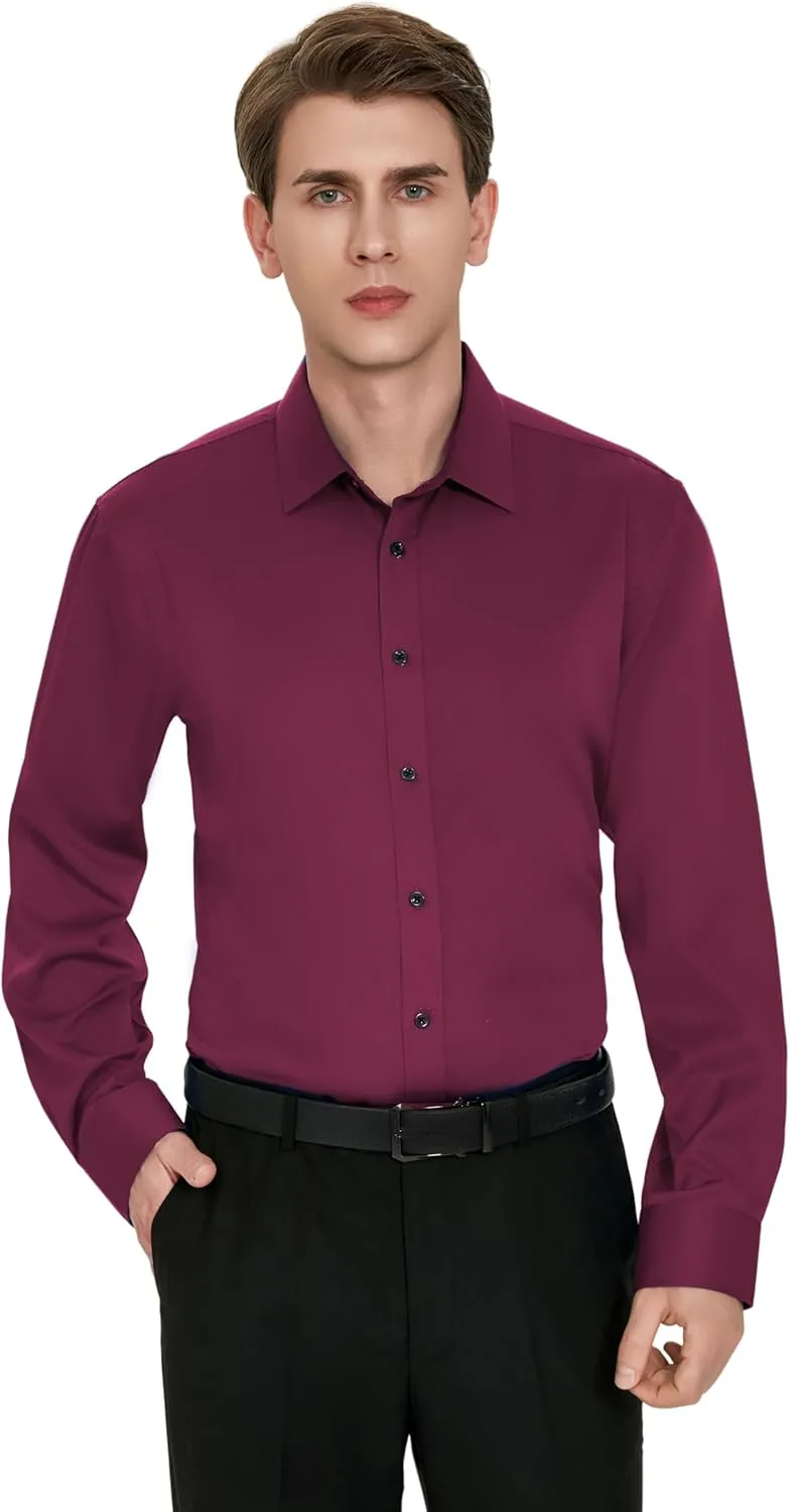 Men's Wrinkle-Free Dress Shirts Long Sleeve Button Down Shirt Regular Fit Casual Wedding Silky Sheen Looking Shirt