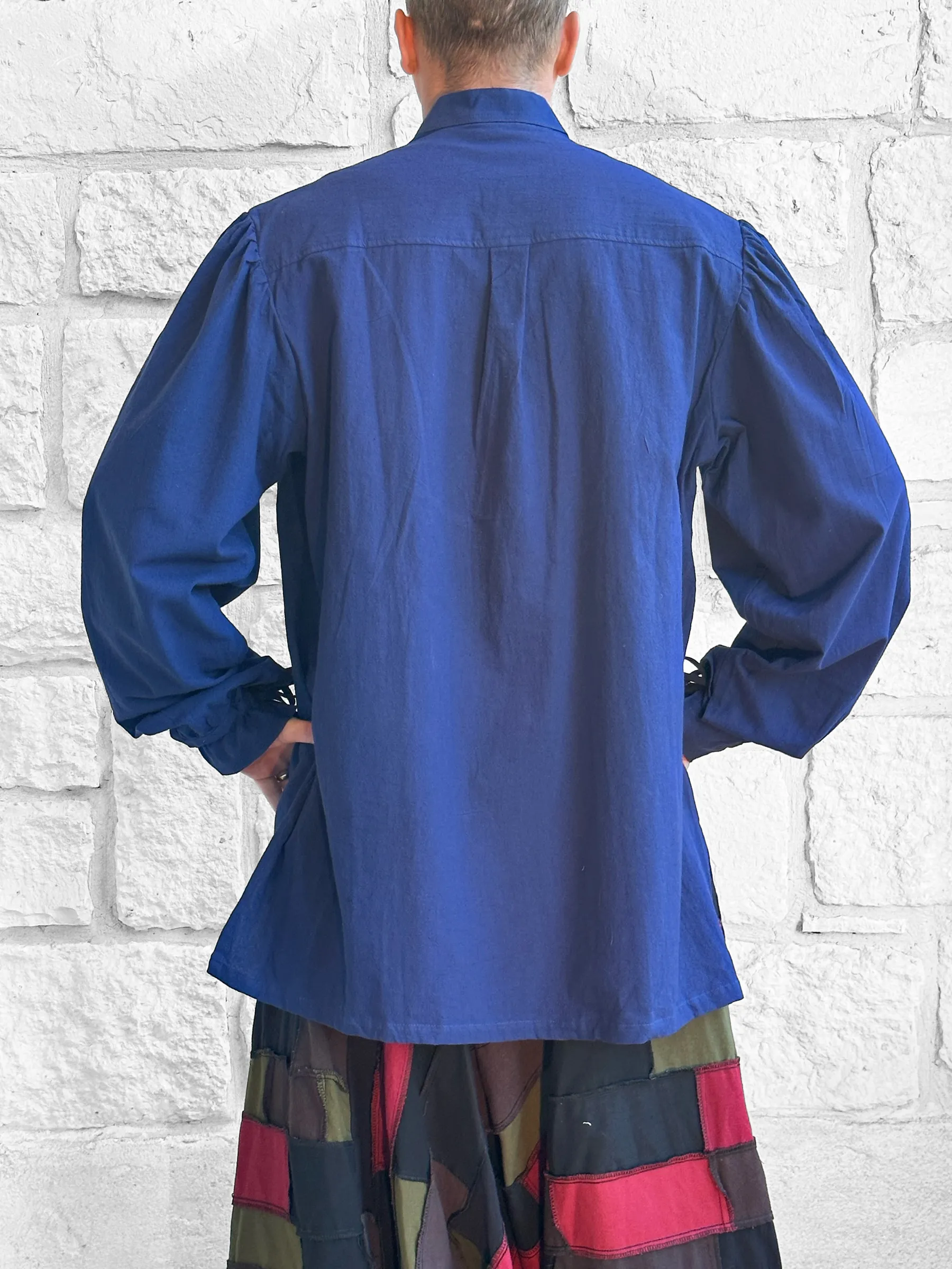 'Merchant' Renaissance Shirt High Collar - Dark Blue'
