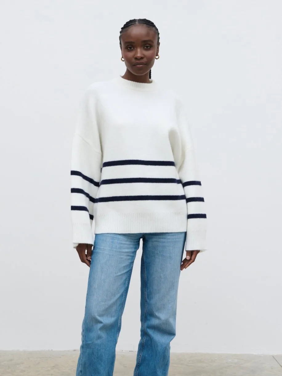 Miller Stripe Knit Jumper - Stone and Navy