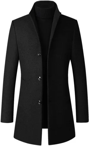 Minibee Men's Trench Woolen Coat Winter Stylish Long Slim Fit Luxury Wool Blend Topcoat Business Down Jacket