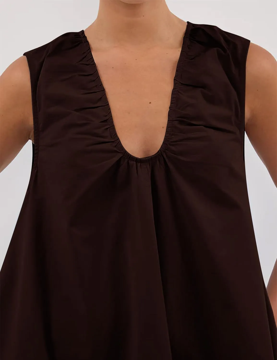 MISSACTIVER Women's Sleeveless Babydoll Tank Mini Dress Scoop Neck Ruched Short Dress with Side Pockets Summer Party Dresses