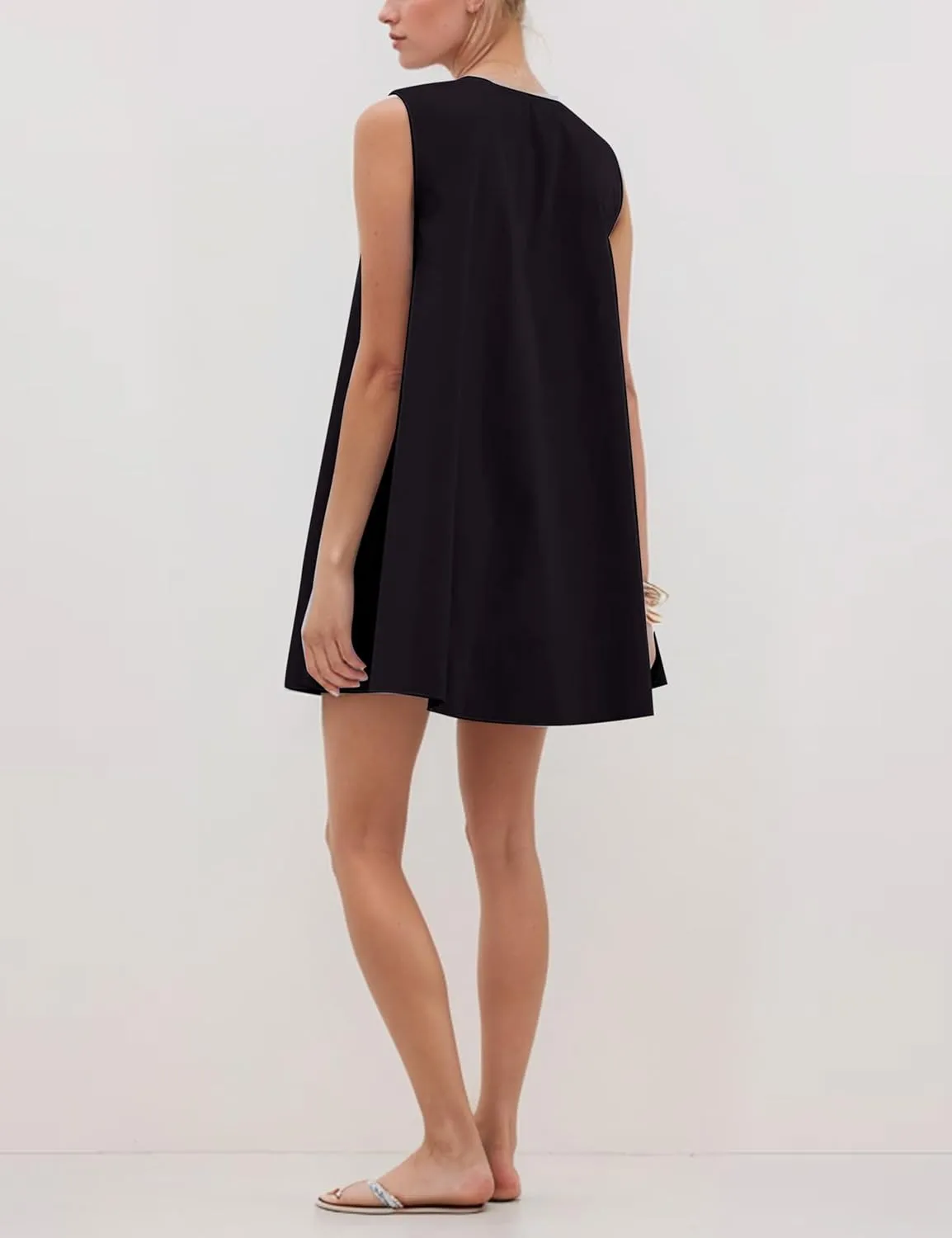 MISSACTIVER Women's Sleeveless Babydoll Tank Mini Dress Scoop Neck Ruched Short Dress with Side Pockets Summer Party Dresses
