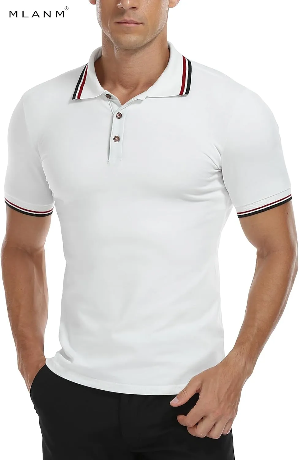 MLANM Men's Polo Regular-Fit Quick-Dry Golf Striped Short Sleeve Collared T-Shirts