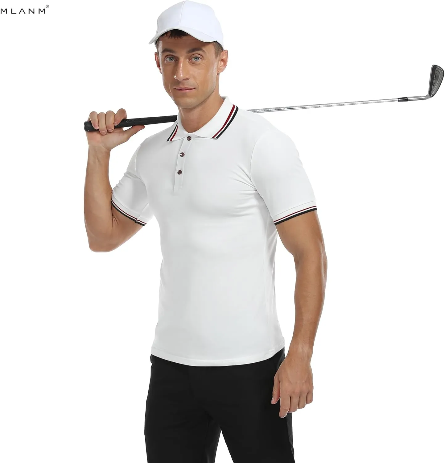 MLANM Men's Polo Regular-Fit Quick-Dry Golf Striped Short Sleeve Collared T-Shirts