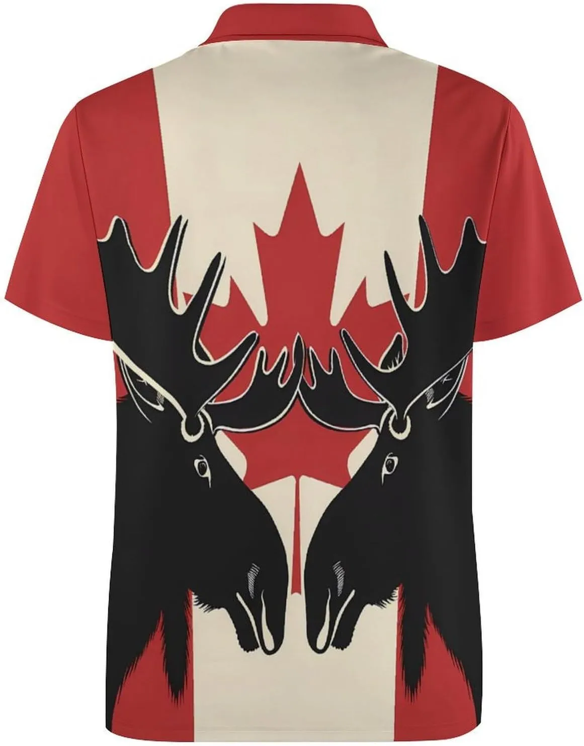 Moose Canda Flag Mens Polo Shirts Quick Dry Short Sleeve Golf Slim Fit T Shirt