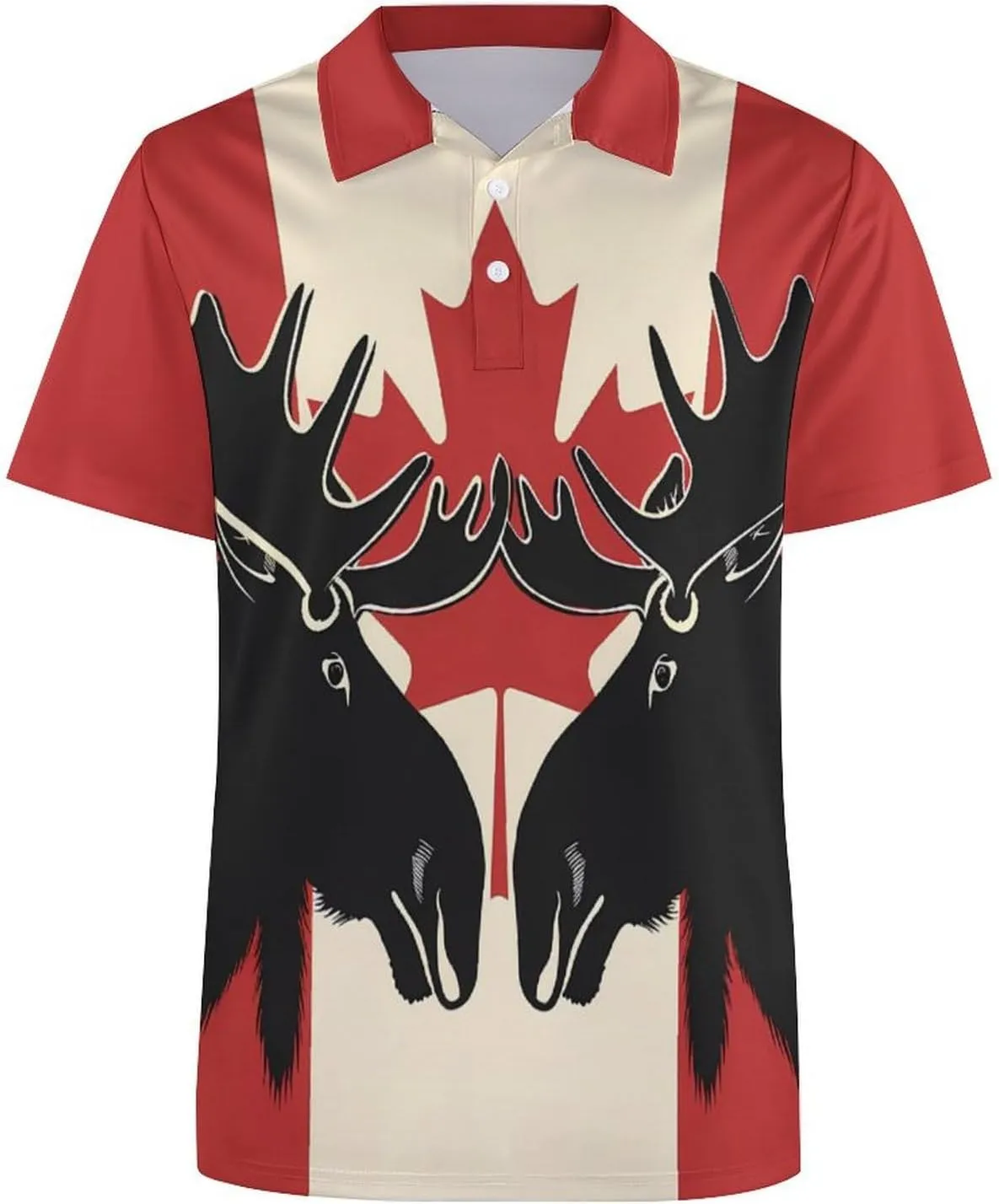 Moose Canda Flag Mens Polo Shirts Quick Dry Short Sleeve Golf Slim Fit T Shirt