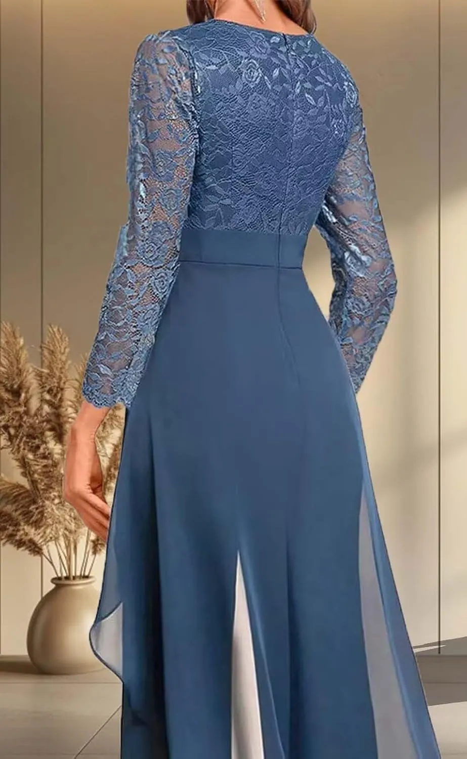 Mother of The Bride Pants Suits Dresses for Wedding Chiffon 2 Pcs Formal Pant Suits V-Neck Women's Jumpsuits