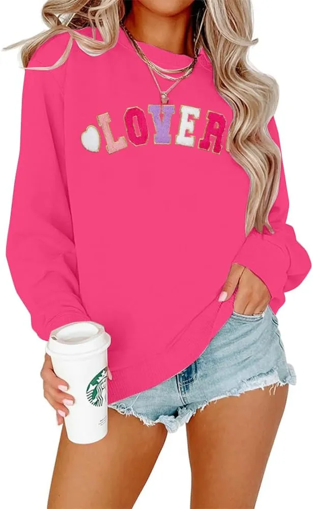 MOUSYA Love Sweatshirts Women Love Heart Graphic Shirts Valentine Shirt Casual Long Sleeve Pullover Tops