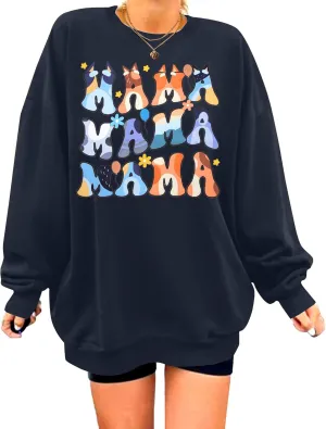 MOUSYA Oversized Mama Sweatshirt Woman Mama Letter Print Pullover Tops Trendy Shirt Casual Crewneck Loose Sweatshirts