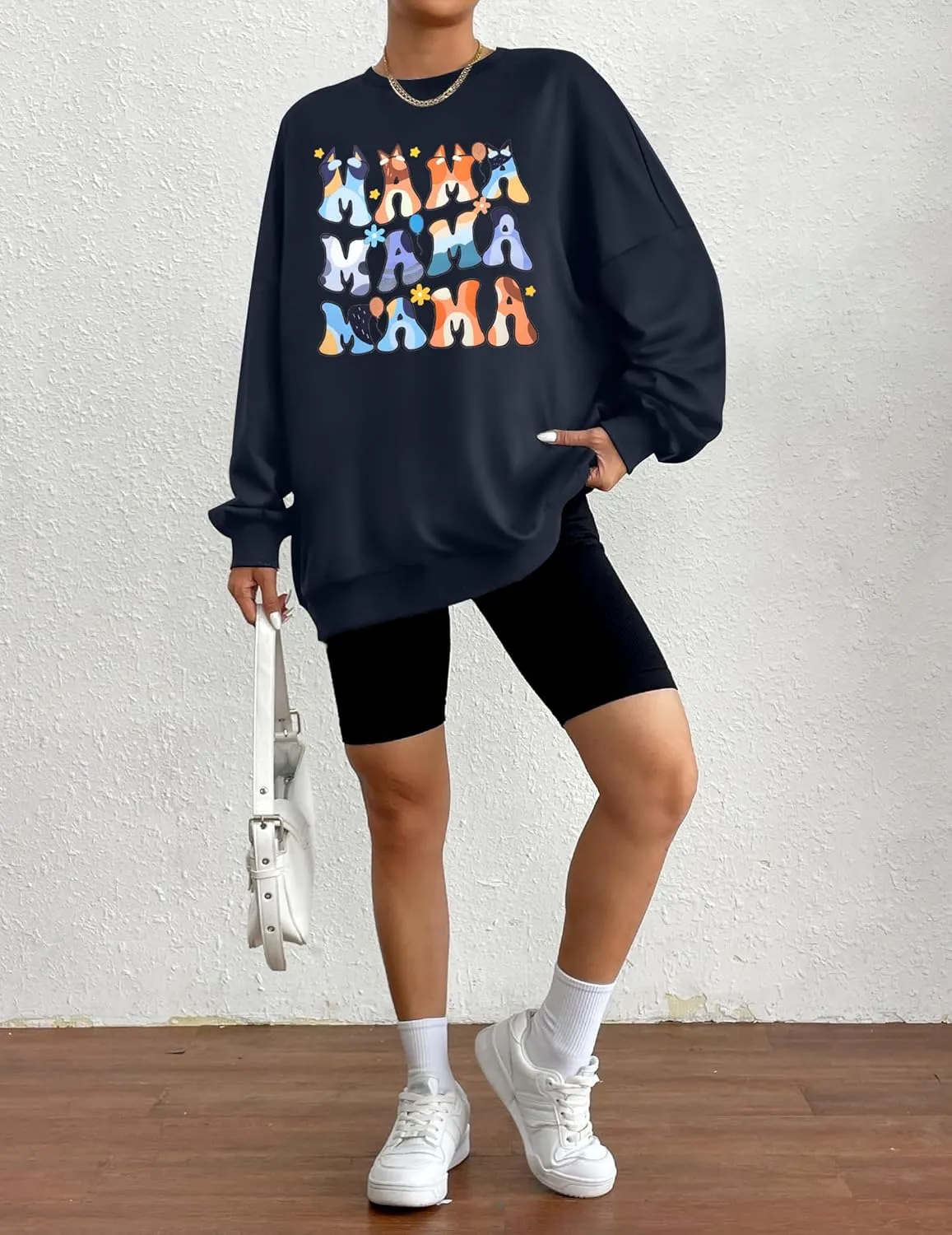 MOUSYA Oversized Mama Sweatshirt Woman Mama Letter Print Pullover Tops Trendy Shirt Casual Crewneck Loose Sweatshirts