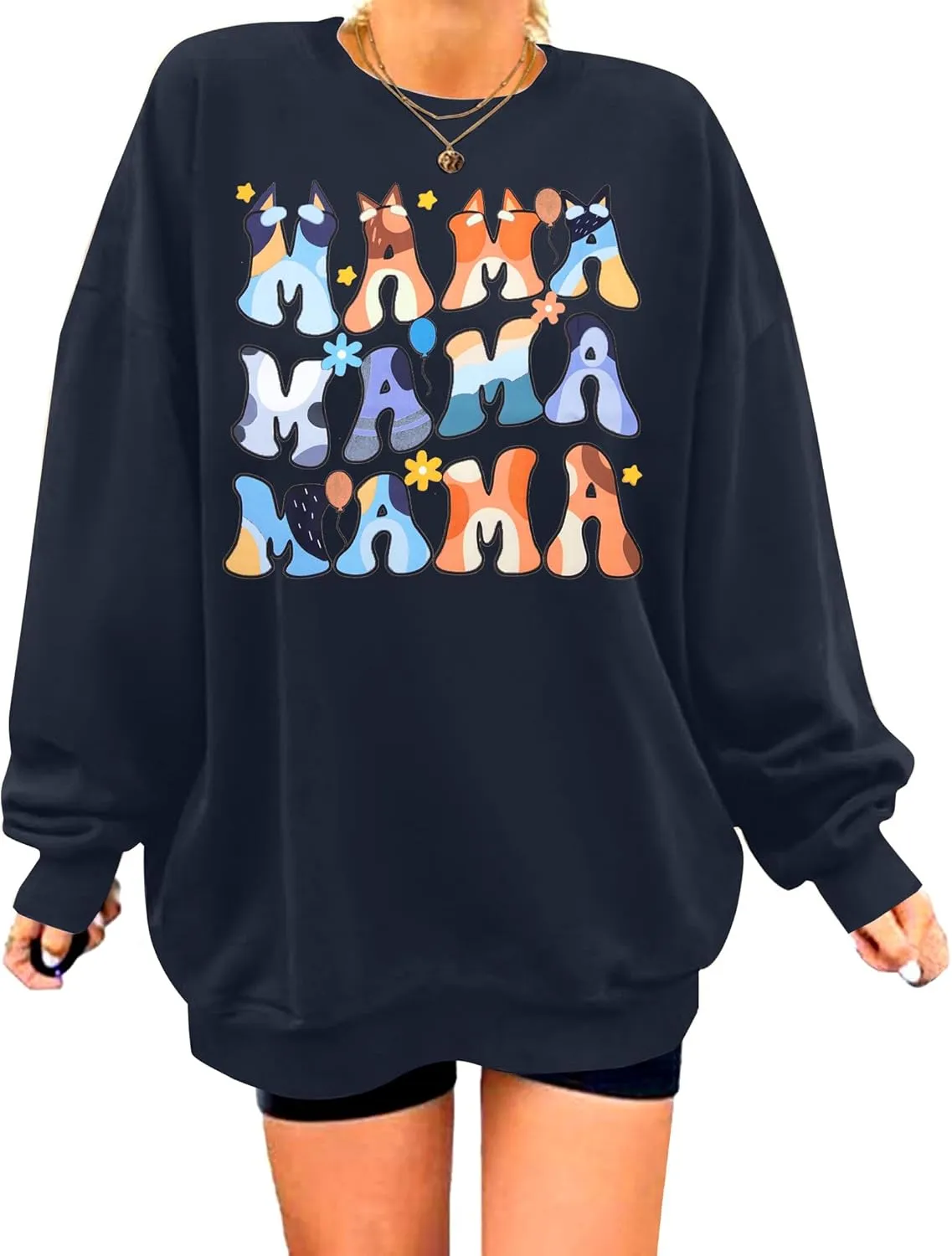 MOUSYA Oversized Mama Sweatshirt Woman Mama Letter Print Pullover Tops Trendy Shirt Casual Crewneck Loose Sweatshirts