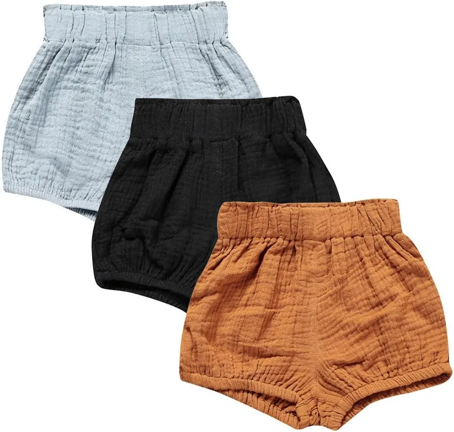 MYGBCPJS Baby Girls Boys 3 Pack Cotton Linen Blend Cute Bloomer Shorts Loose Harem Shorts
