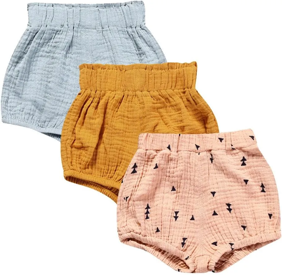 MYGBCPJS Baby Girls Boys 3 Pack Cotton Linen Blend Cute Bloomer Shorts Loose Harem Shorts
