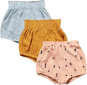 MYGBCPJS Baby Girls Boys 3 Pack Cotton Linen Blend Cute Bloomer Shorts Loose Harem Shorts