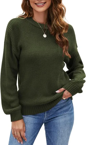Naggoo Women's Long Sleeve Crew Neck Casual Chunky Knit Pullover Sweaters Tops