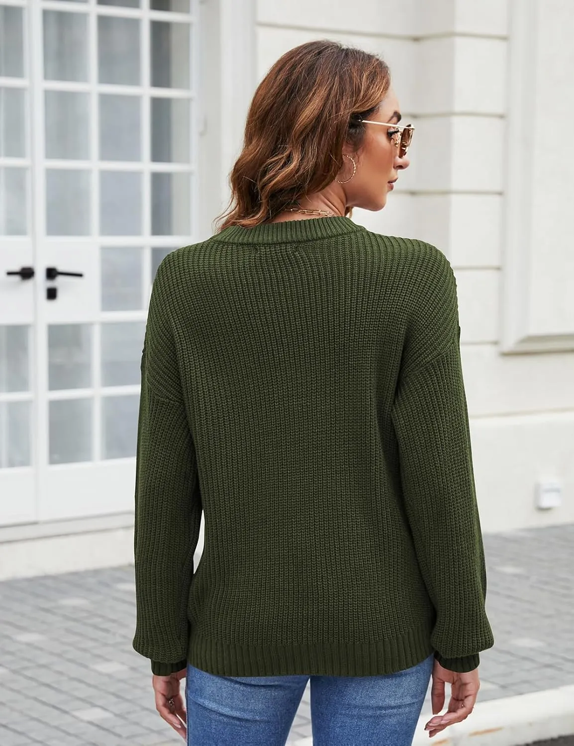 Naggoo Women's Long Sleeve Crew Neck Casual Chunky Knit Pullover Sweaters Tops
