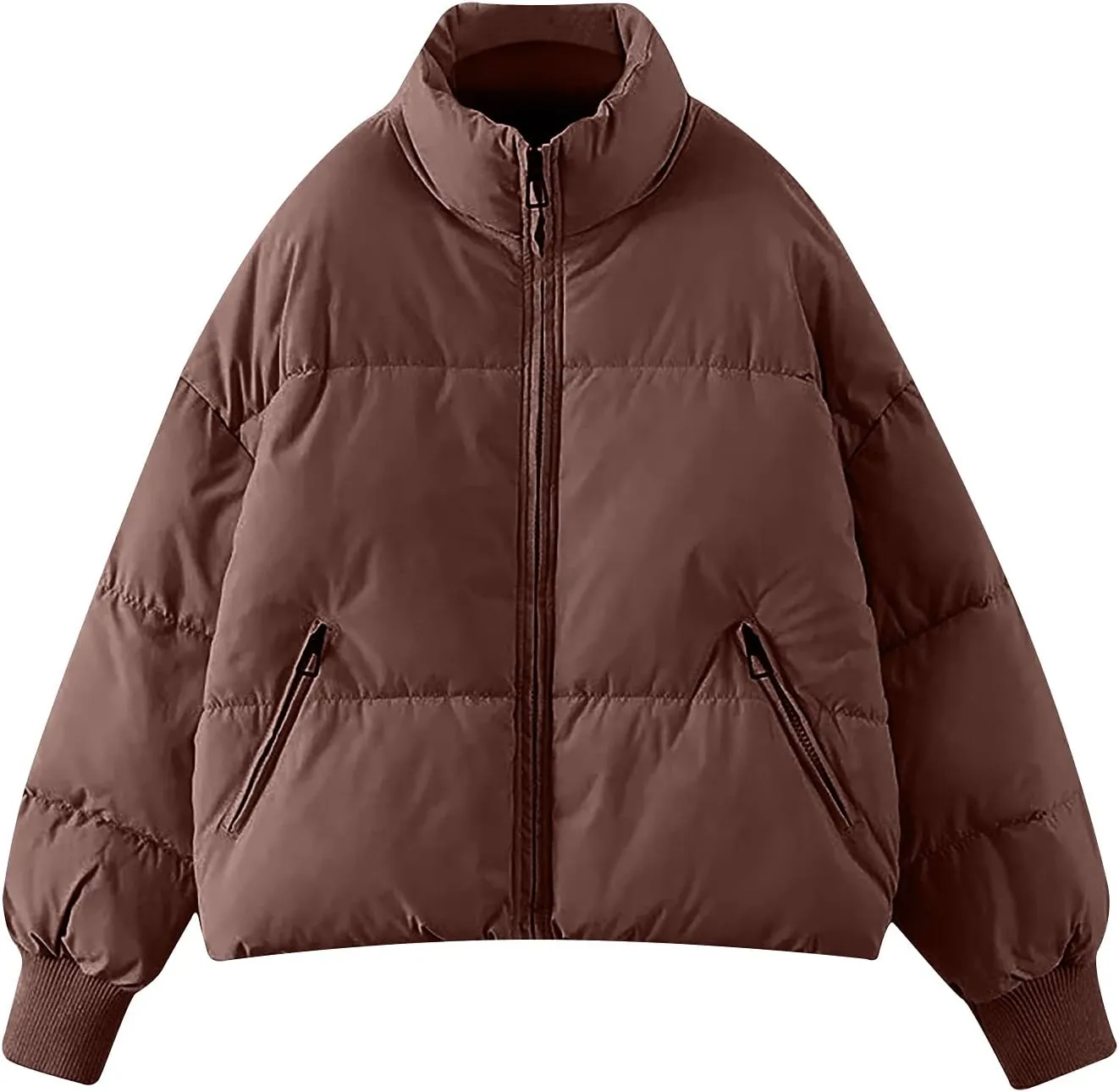 NaRHbrg Women Down Jacket, Women's Winter Warm Puffer Down Coats Stand Collar Long Sleeve Outerwear Jacket Padded Coat