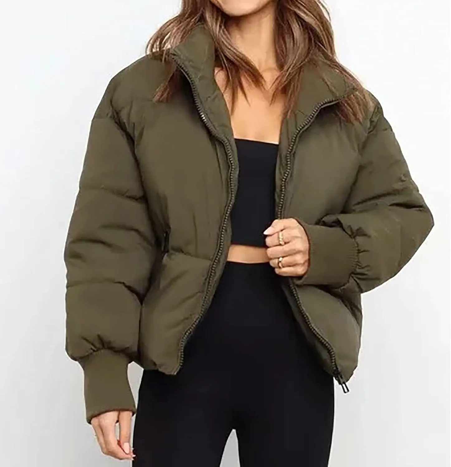 NaRHbrg Women Down Jacket, Women's Winter Warm Puffer Down Coats Stand Collar Long Sleeve Outerwear Jacket Padded Coat