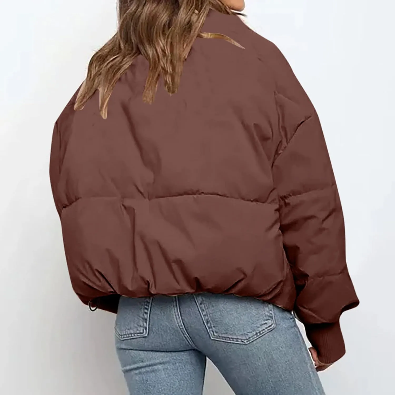 NaRHbrg Women Down Jacket, Women's Winter Warm Puffer Down Coats Stand Collar Long Sleeve Outerwear Jacket Padded Coat