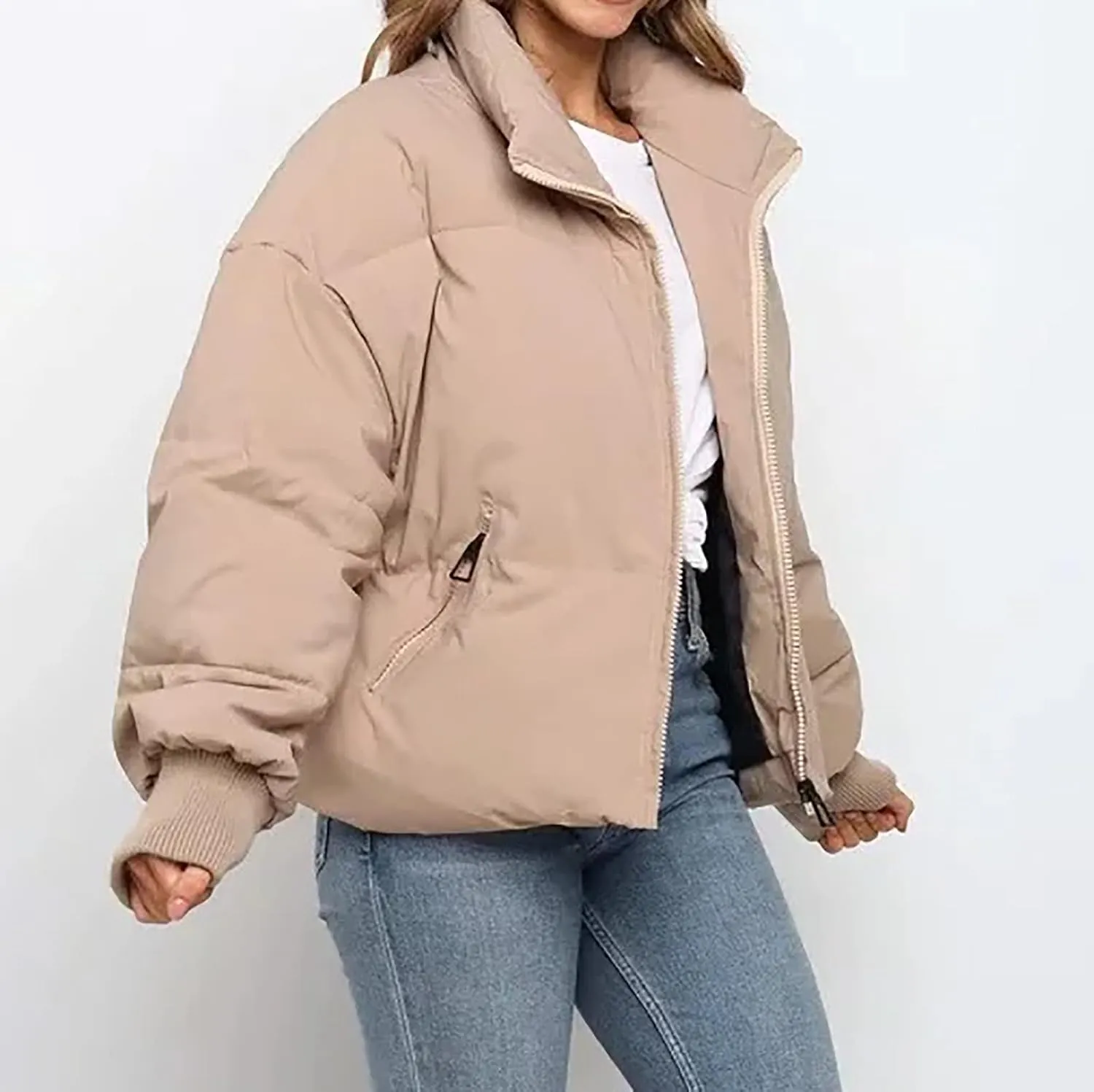 NaRHbrg Women Down Jacket, Women's Winter Warm Puffer Down Coats Stand Collar Long Sleeve Outerwear Jacket Padded Coat