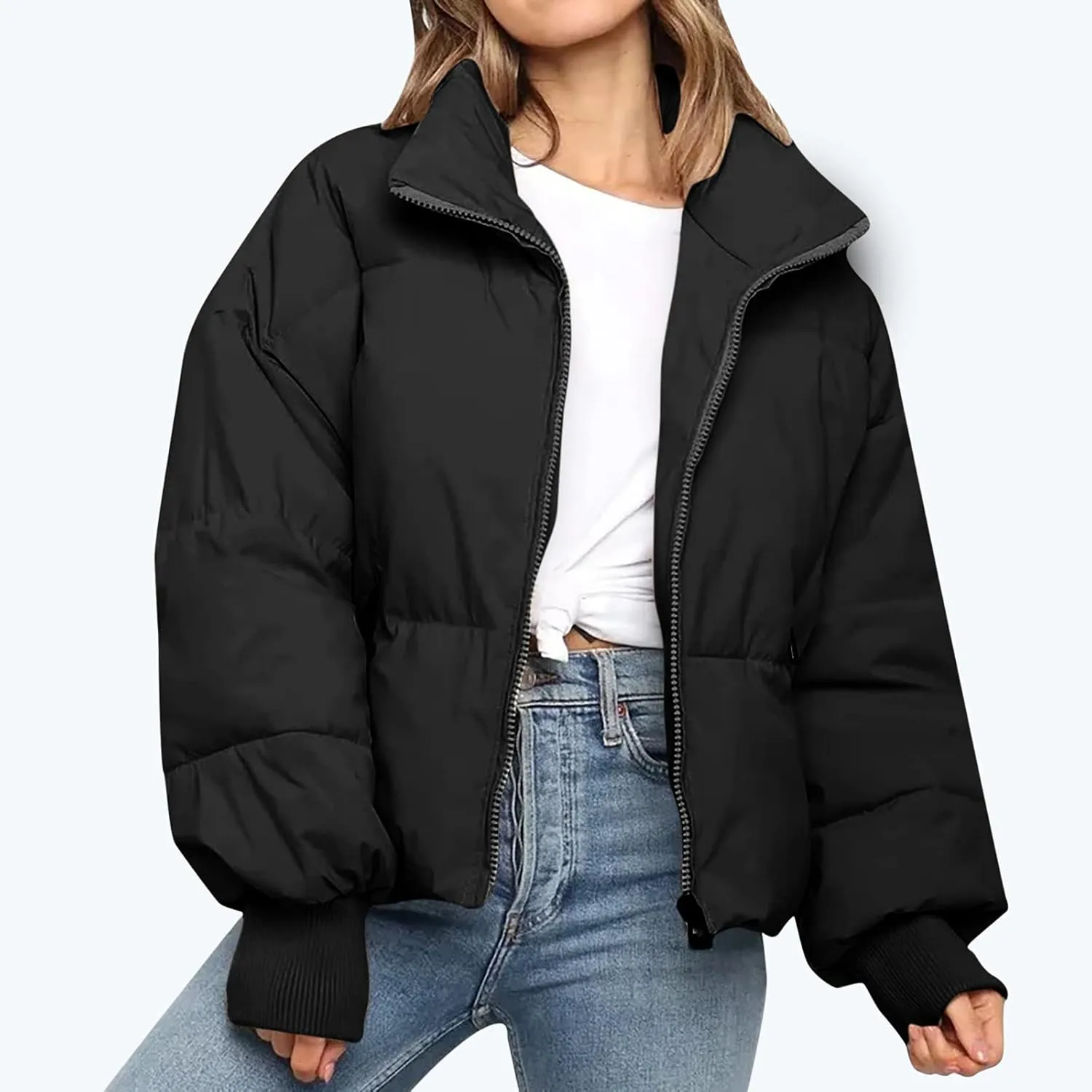 NaRHbrg Women Down Jacket, Women's Winter Warm Puffer Down Coats Stand Collar Long Sleeve Outerwear Jacket Padded Coat