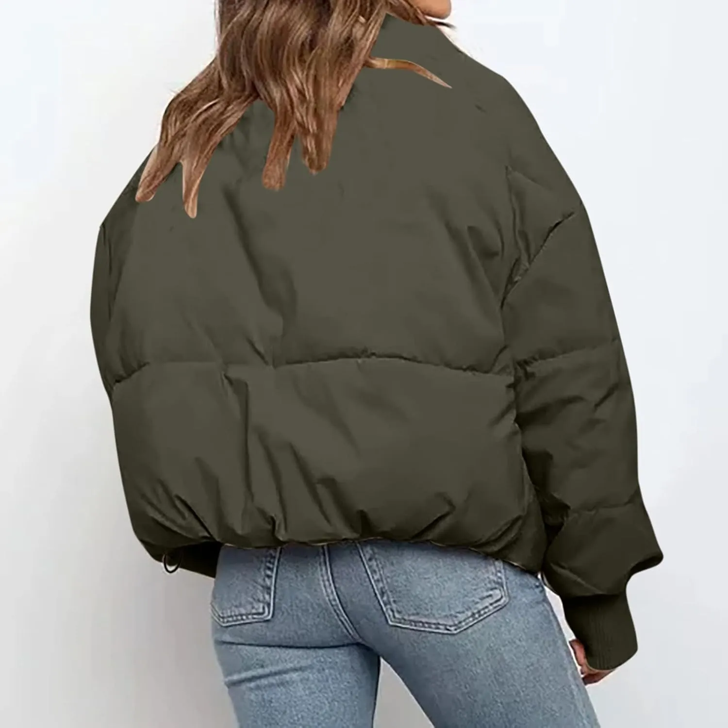 NaRHbrg Women Down Jacket, Women's Winter Warm Puffer Down Coats Stand Collar Long Sleeve Outerwear Jacket Padded Coat