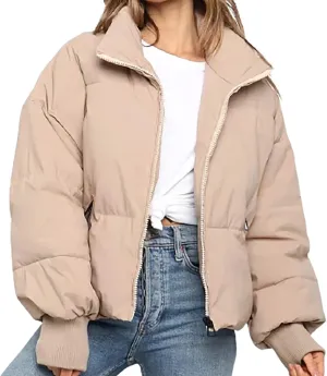 NaRHbrg Women Down Jacket, Women's Winter Warm Puffer Down Coats Stand Collar Long Sleeve Outerwear Jacket Padded Coat