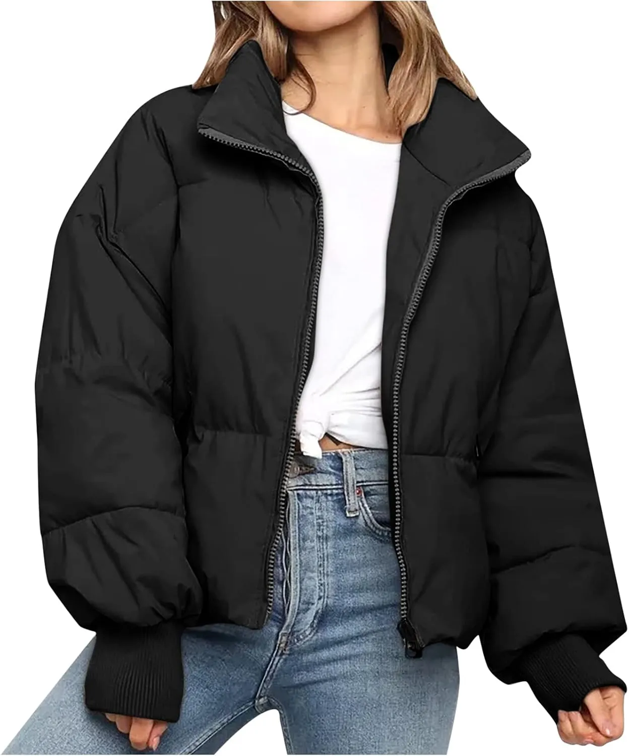 NaRHbrg Women Down Jacket, Women's Winter Warm Puffer Down Coats Stand Collar Long Sleeve Outerwear Jacket Padded Coat