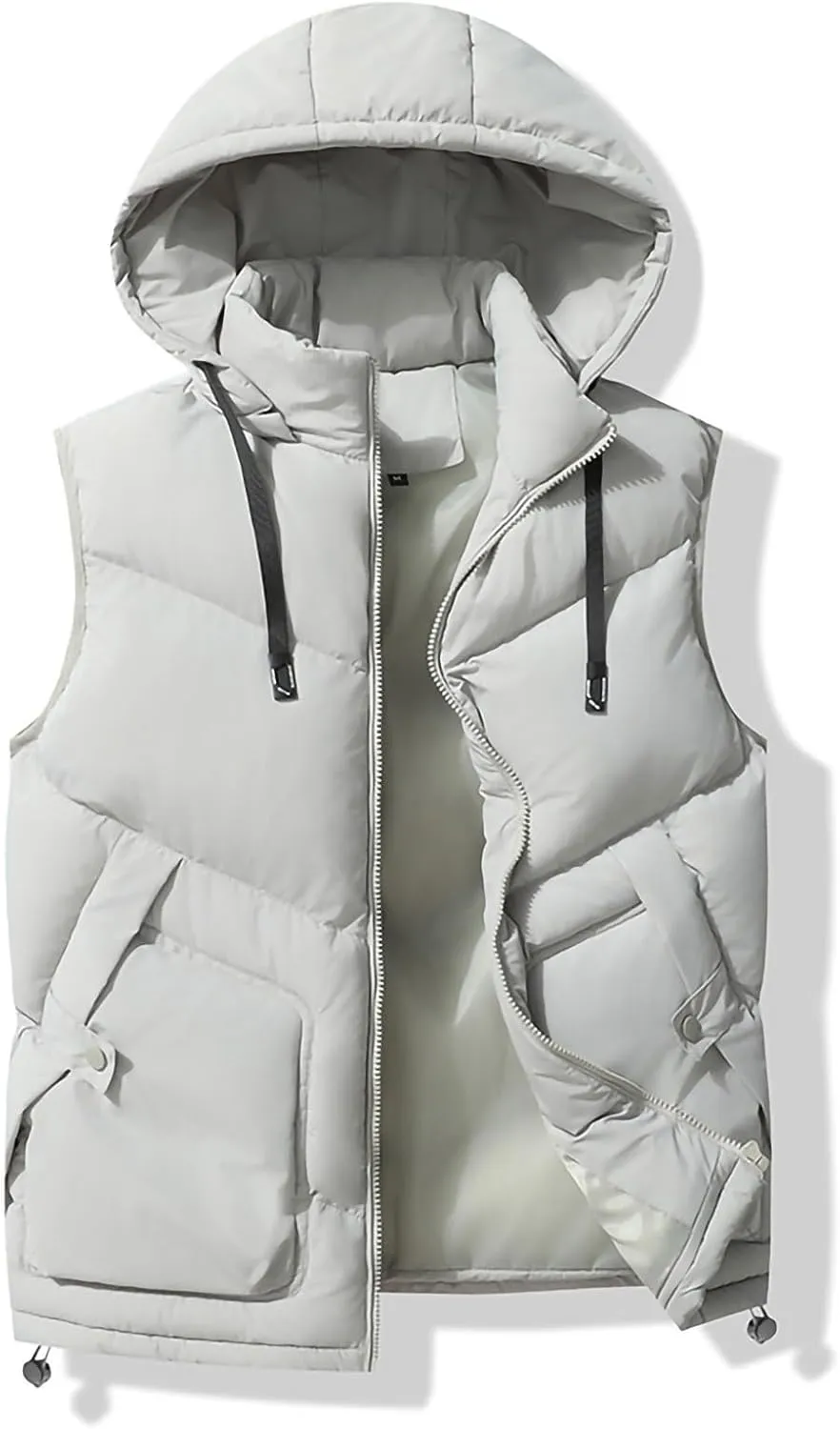 NATHGAM Men's Hooded Puffer Vest Zip Up Lightweight Quilted Gilet Sleeveless Down Jacket Winter Warm Cotton Padded Waistcoat