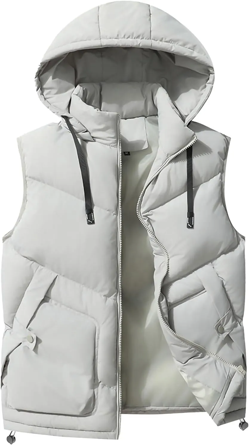 NATHGAM Men's Hooded Puffer Vest Zip Up Lightweight Quilted Gilet Sleeveless Down Jacket Winter Warm Cotton Padded Waistcoat