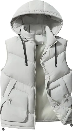 NATHGAM Men's Hooded Puffer Vest Zip Up Lightweight Quilted Gilet Sleeveless Down Jacket Winter Warm Cotton Padded Waistcoat