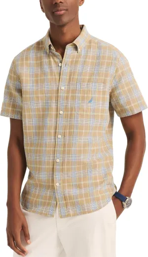 Nautica Men's Plaid Linen Short-Sleeve Shirt