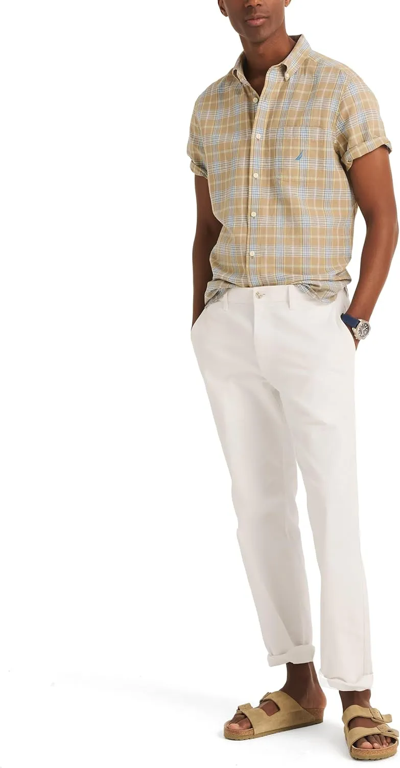 Nautica Men's Plaid Linen Short-Sleeve Shirt