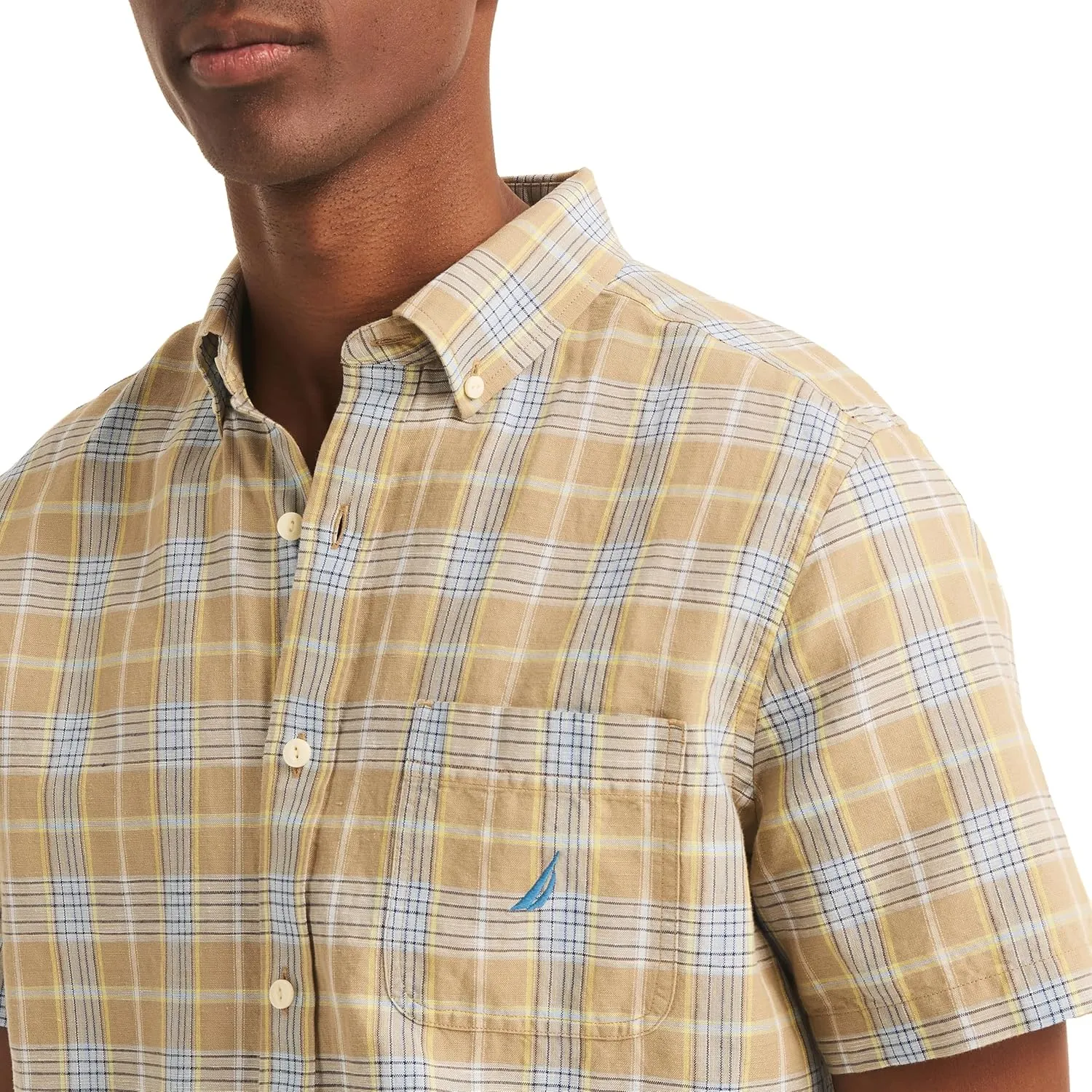 Nautica Men's Plaid Linen Short-Sleeve Shirt