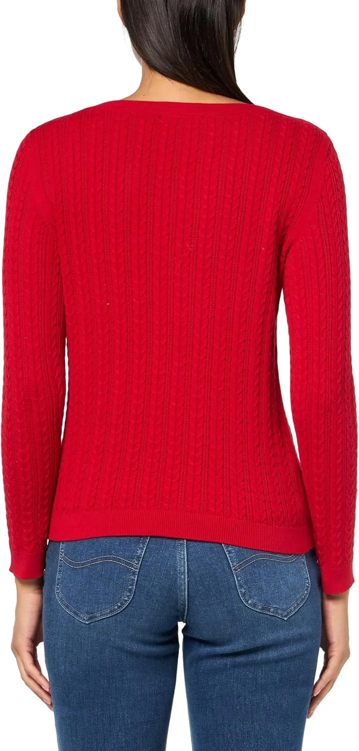 Nautica Women's Long Sleeve Cable Boatneck Sweater