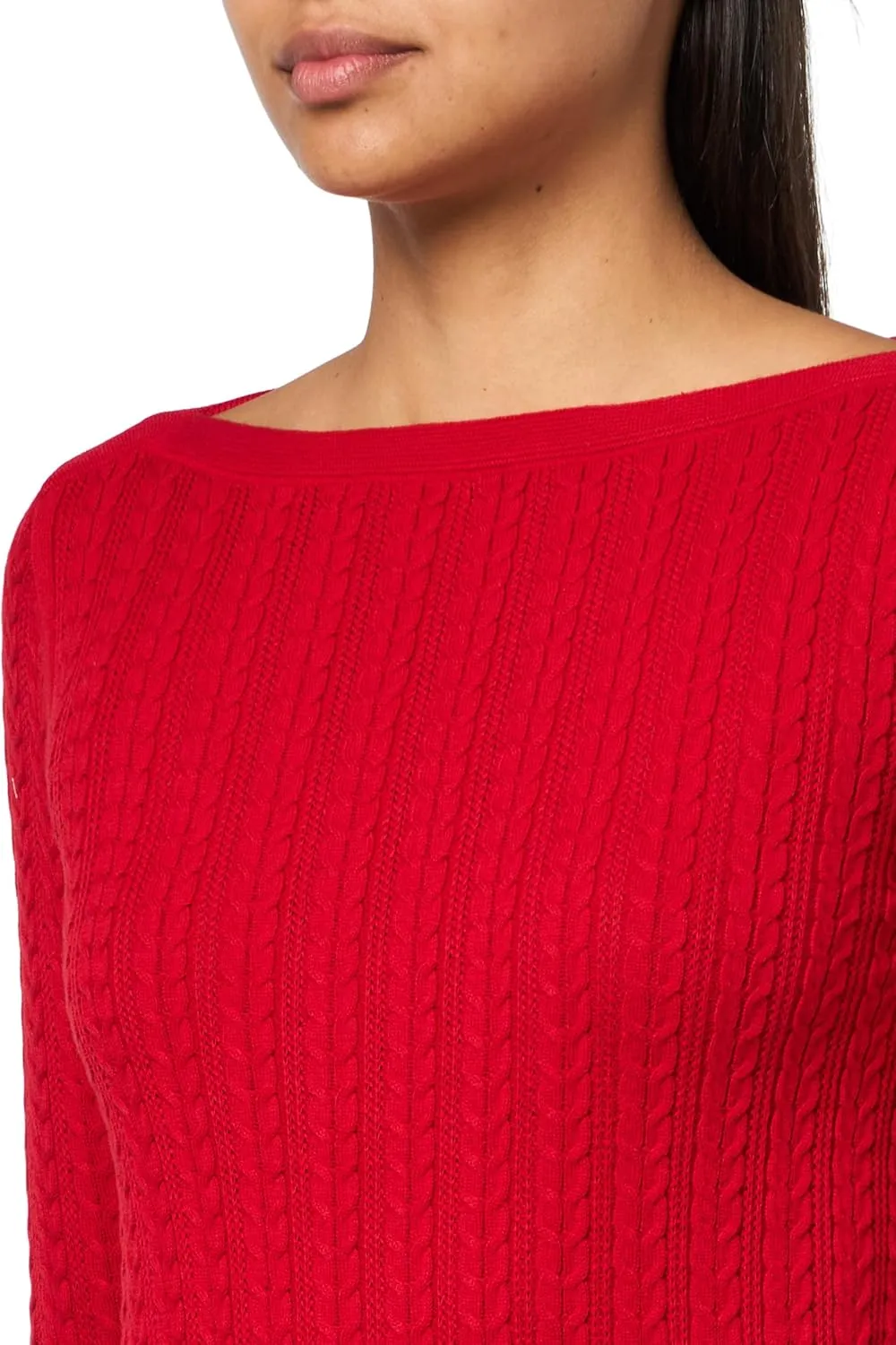 Nautica Women's Long Sleeve Cable Boatneck Sweater