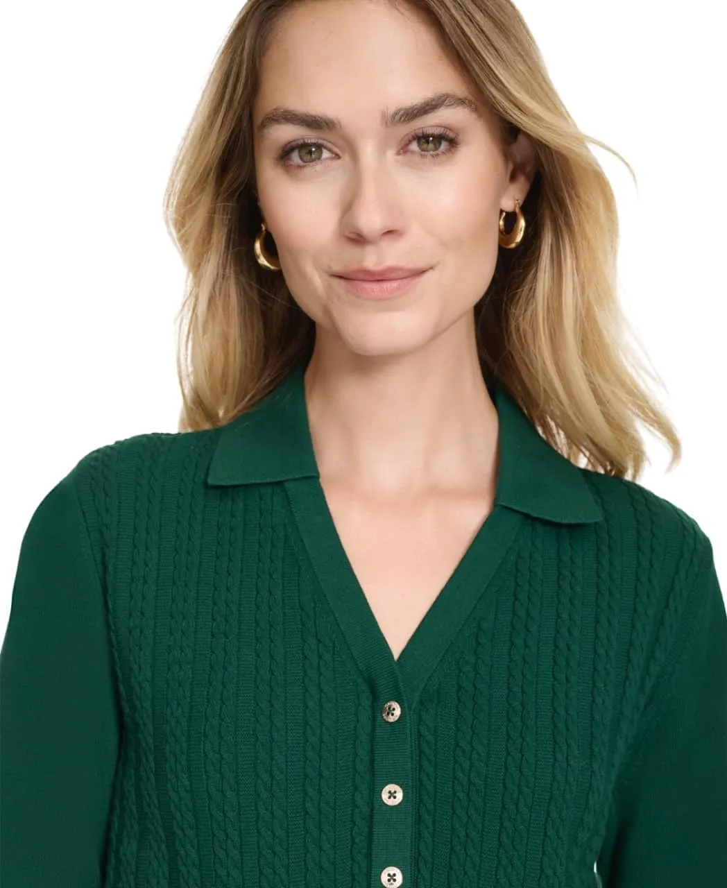 Nautica Women's V-Neck Cable Polo Long Sleeve