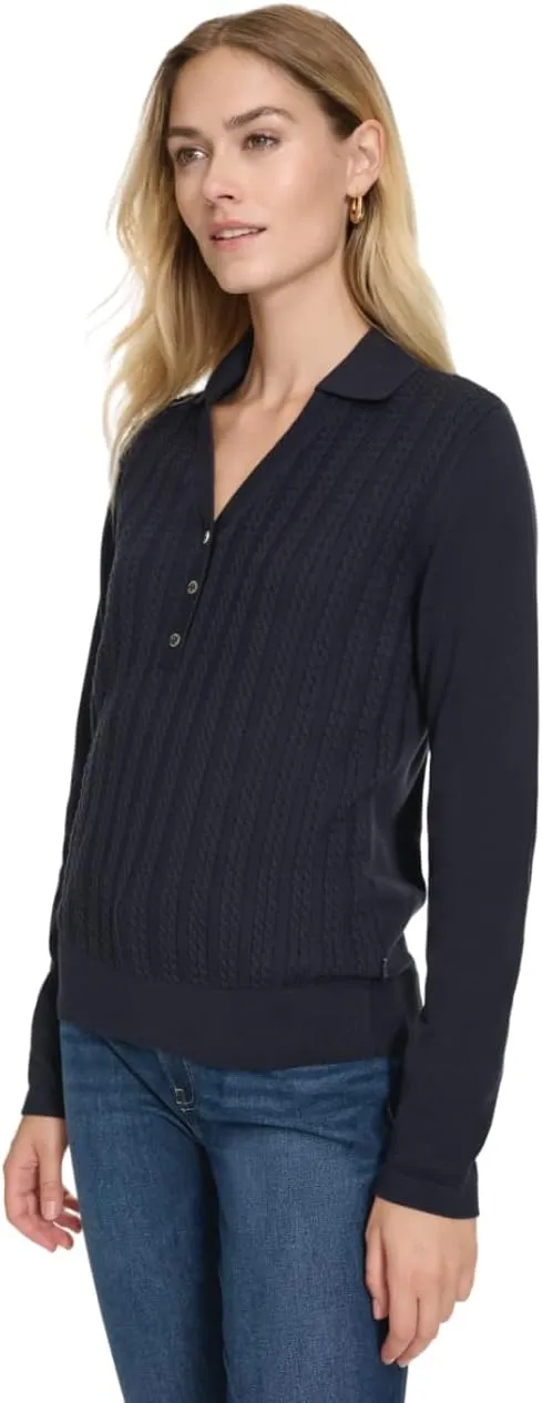 Nautica Women's V-Neck Cable Polo Long Sleeve