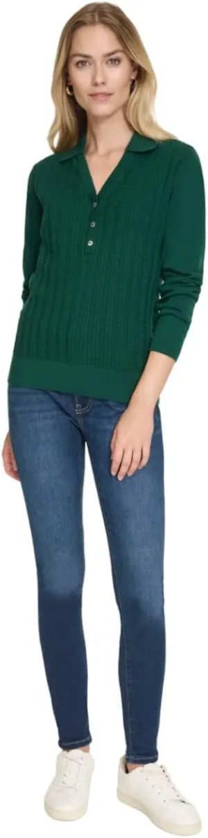 Nautica Women's V-Neck Cable Polo Long Sleeve