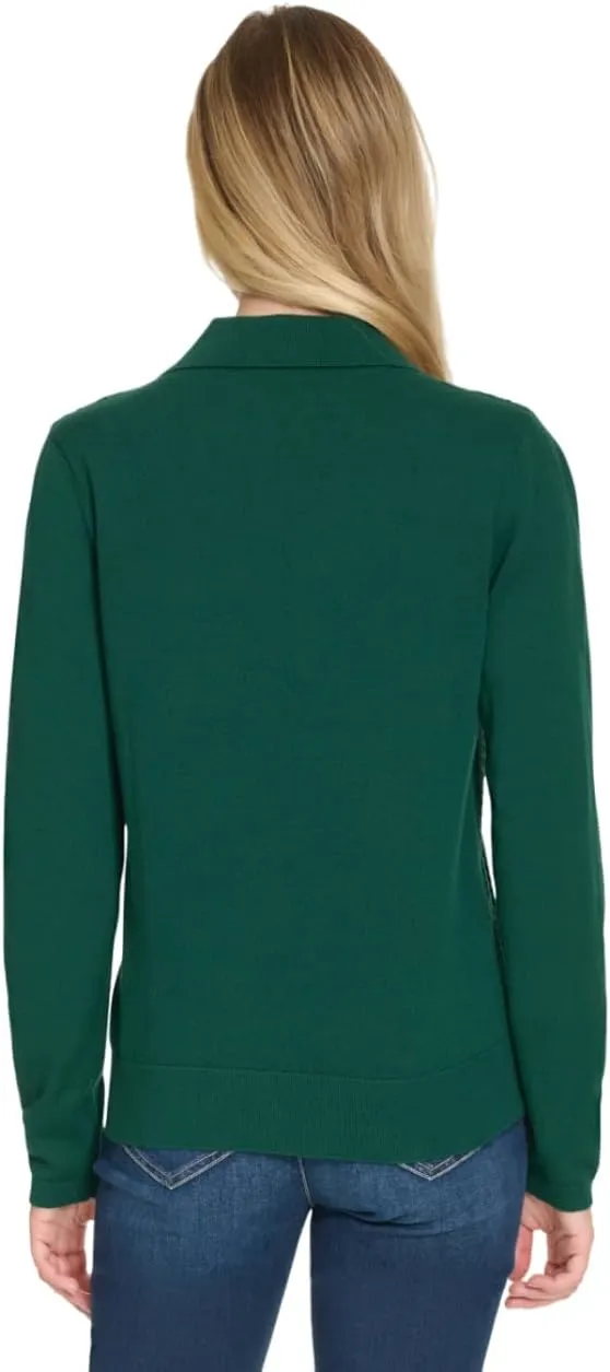Nautica Women's V-Neck Cable Polo Long Sleeve
