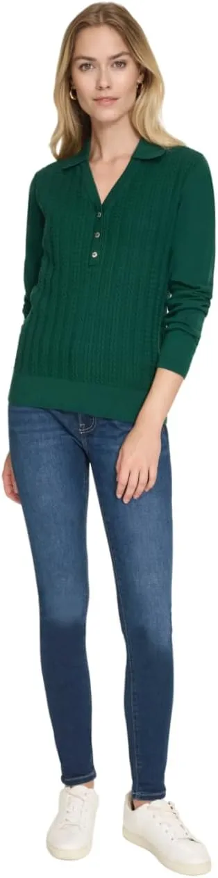 Nautica Women's V-Neck Cable Polo Long Sleeve