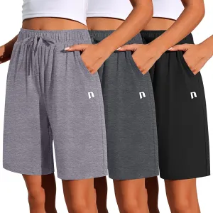 Neer 3 Pack Women's Quick Dry Shorts Women Drawstring High Waisted Bermuda Athletic Shorts with Pockets