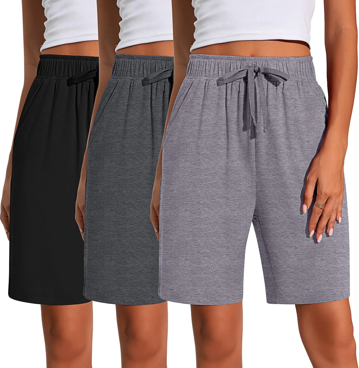 Neer 3 Pack Women's Quick Dry Shorts Women Drawstring High Waisted Bermuda Athletic Shorts with Pockets