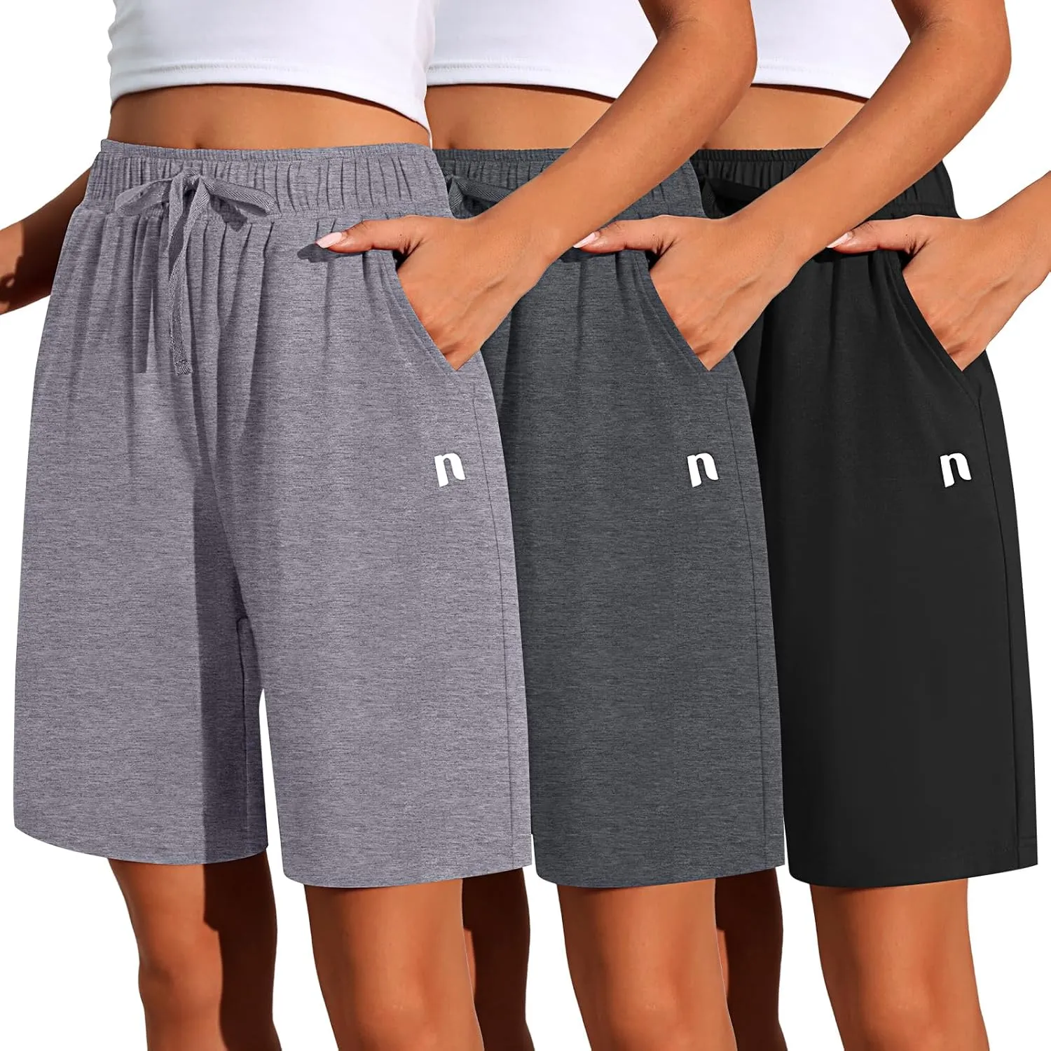Neer 3 Pack Women's Quick Dry Shorts Women Drawstring High Waisted Bermuda Athletic Shorts with Pockets