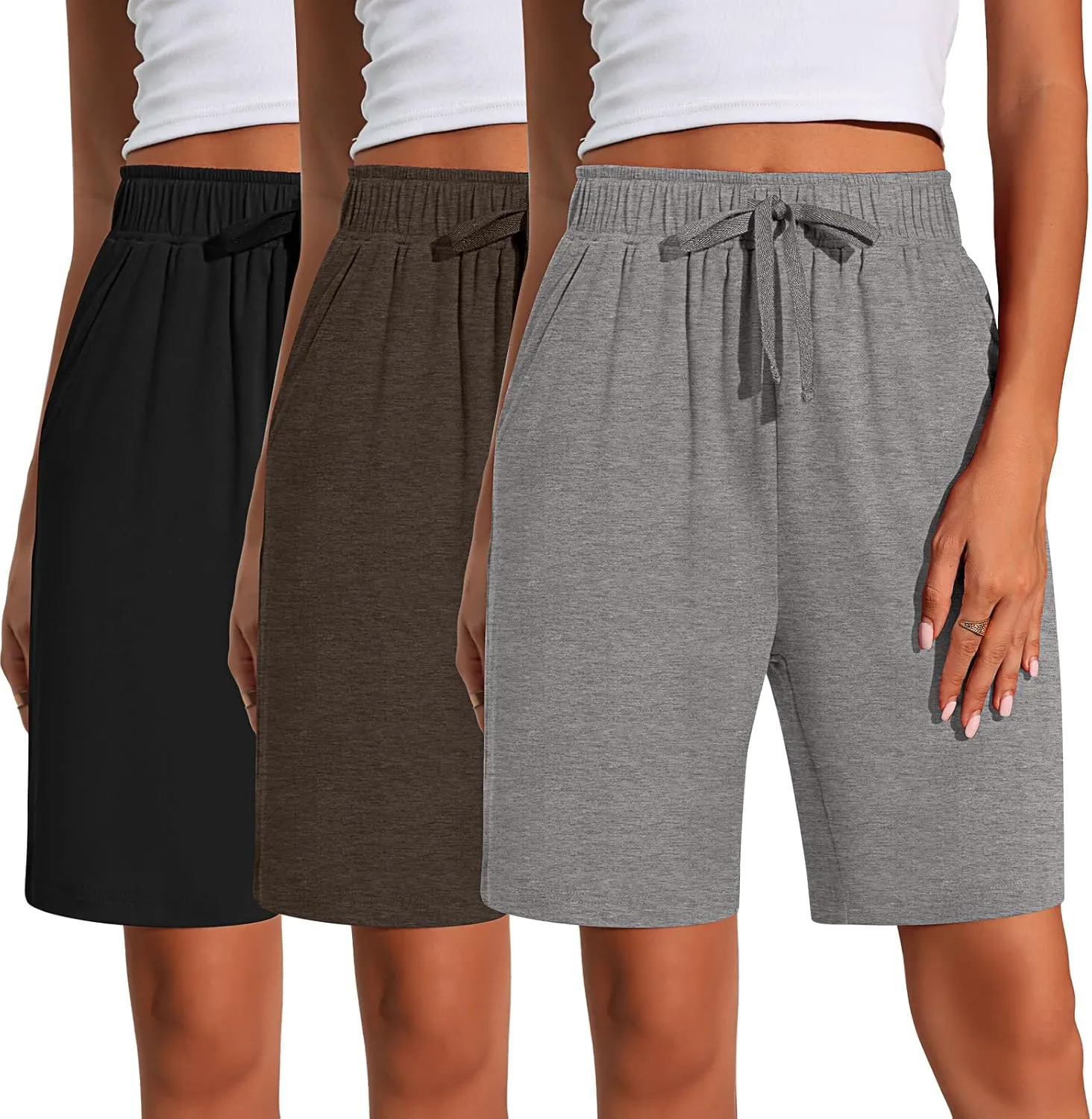 Neer 3 Pack Women's Quick Dry Shorts Women Drawstring High Waisted Bermuda Athletic Shorts with Pockets