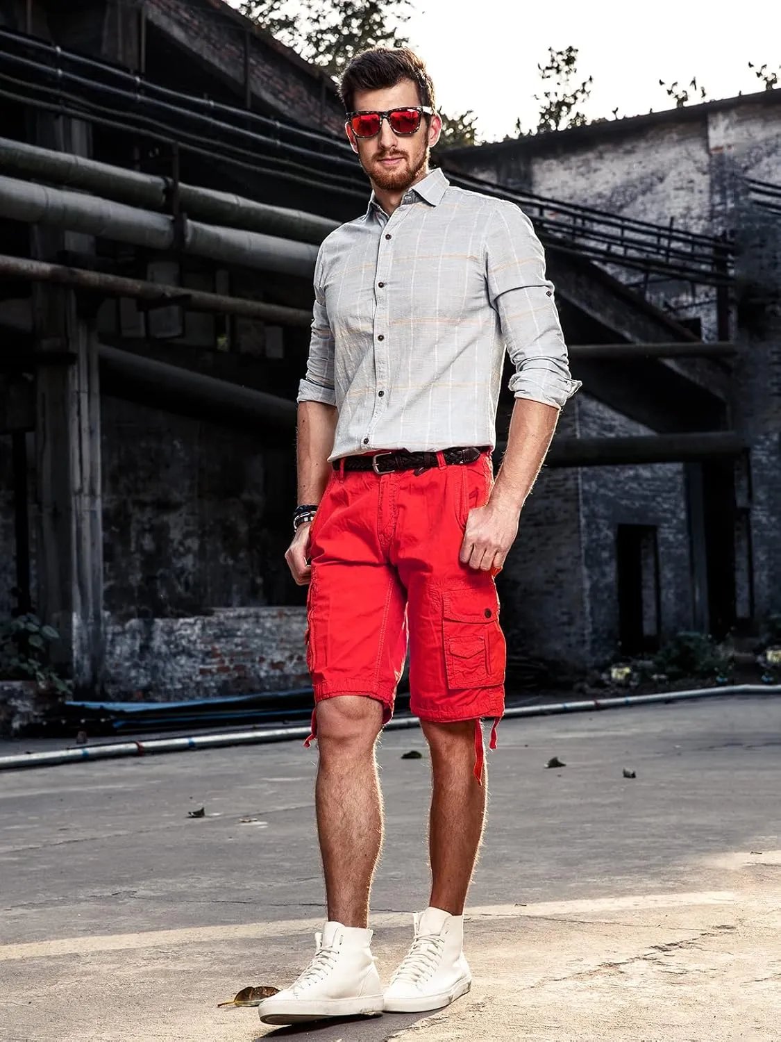 OCHENTA Men's Loose Fit Cargo Shorts with Multi Pockets